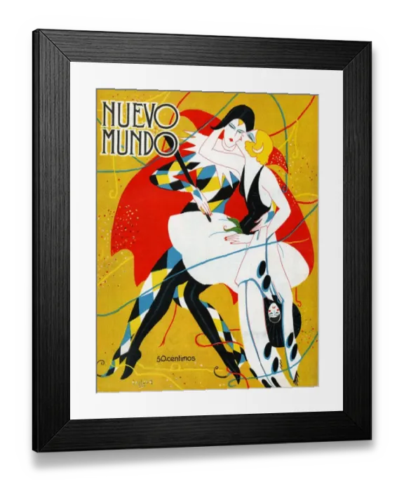 Framed Print : Nuevo Mundo 1927 1920s Spain cc magazines carnivals masquerade clowns pierrot kissing Framed Print : Nuevo Mundo 1927 1920s Spain cc magazines carnivals masquerade clowns pierrot kissing