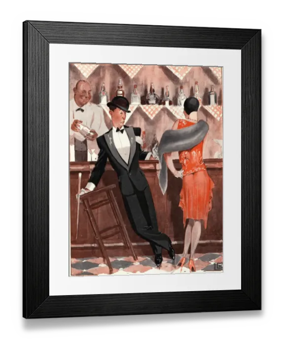 Framed Print : Le Sourire 1920s France bars drunks mens womens cocktails magazines mens