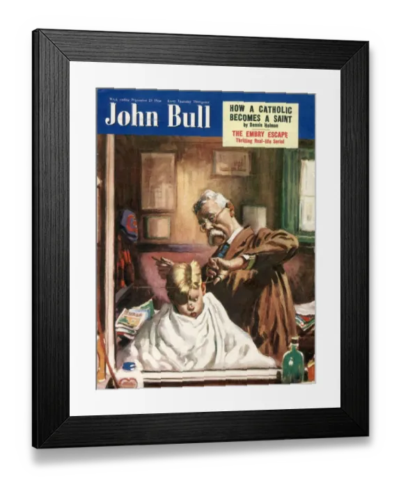 Framed Print : John Bull 1950 1950s UKs haircuts hairdressers magazines