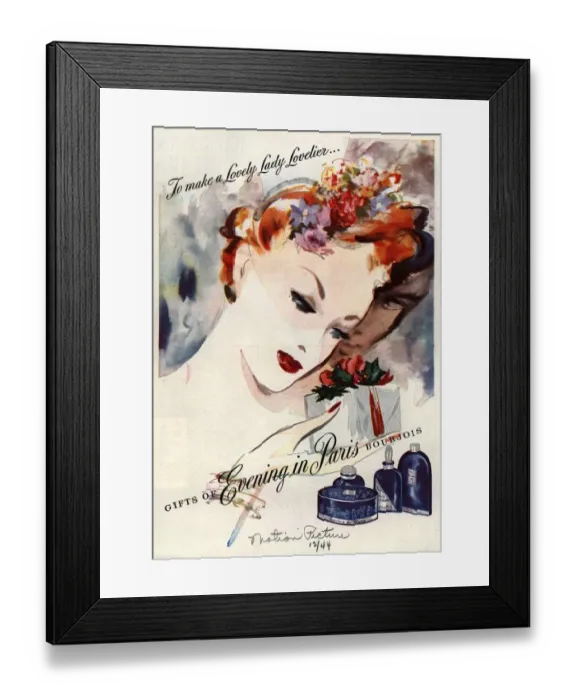 Framed Print : Bourjois 1944 1940s USA makeup make-up make up gifts presents iws Framed Print : Bourjois 1944 1940s USA makeup make-up make up gifts presents iws