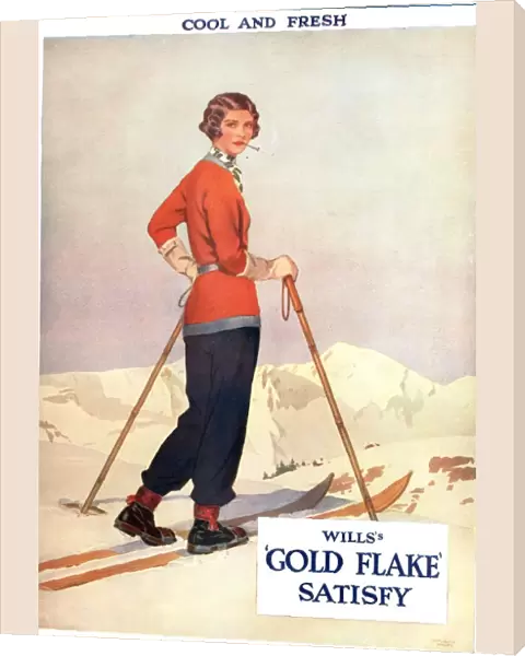 Wills 1930s USA gold flake skiing cigarettes smoking skiing