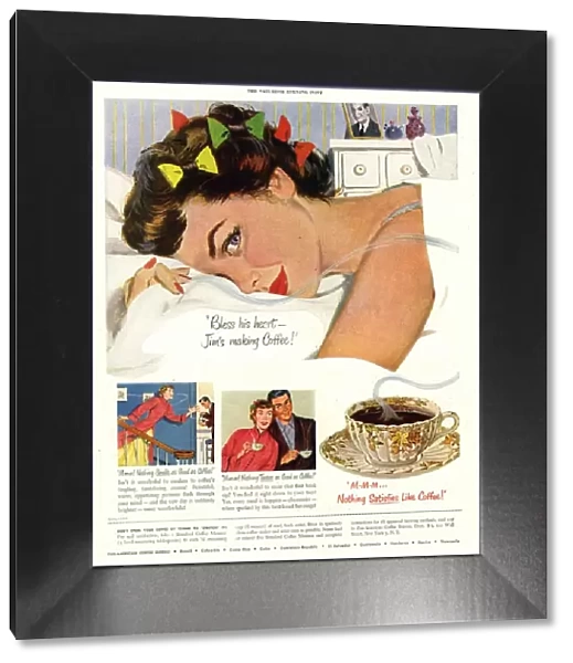 1950s USA sleep sleeping coffee smell aroma wak breakfast in bed expression
