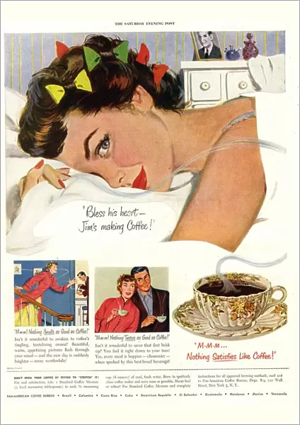 1950s USA sleep sleeping coffee smell aroma wak breakfast in bed expression