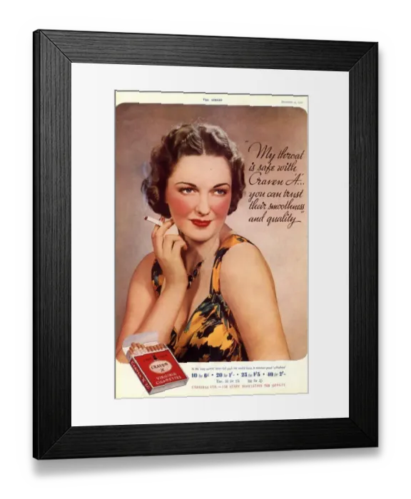 Framed Print : Craven A 1930s UK cigarettes smoking Framed Print : Craven A 1930s UK cigarettes smoking