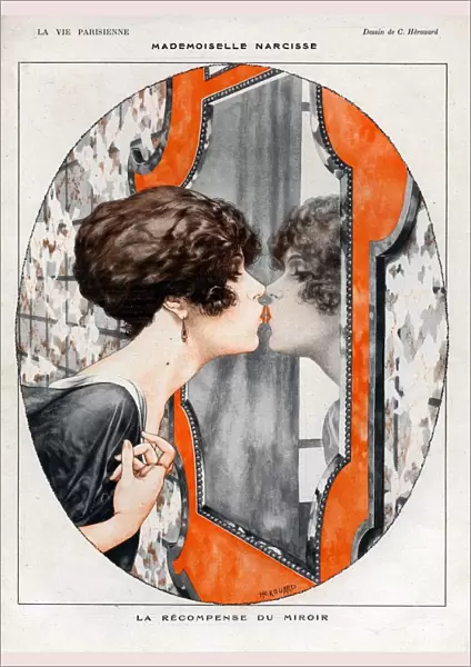 La Vie Parisienne 1919 1910s France cc vanity mirrors kissing beauty kisses
