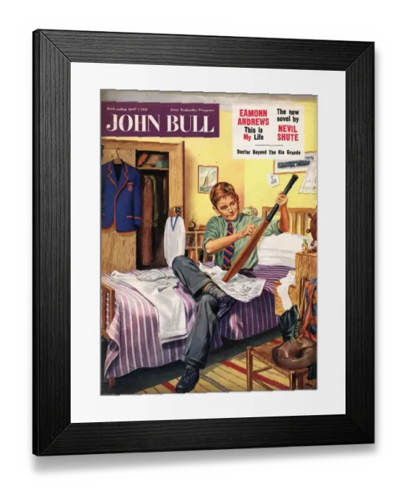 Framed Print : John Bull 1956 1950s UK cricket schools magazines