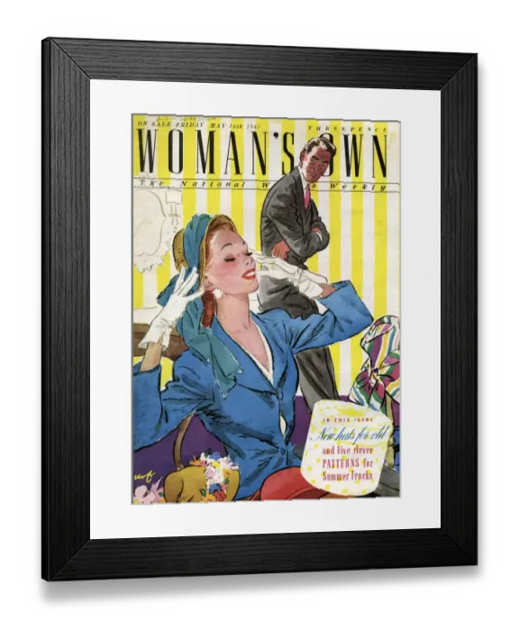 Framed Print : Womans Own 1947 1940s UK womens hats magazines womans husbands wives shopping Framed Print : Womans Own 1947 1940s UK womens hats magazines womans husbands wives shopping