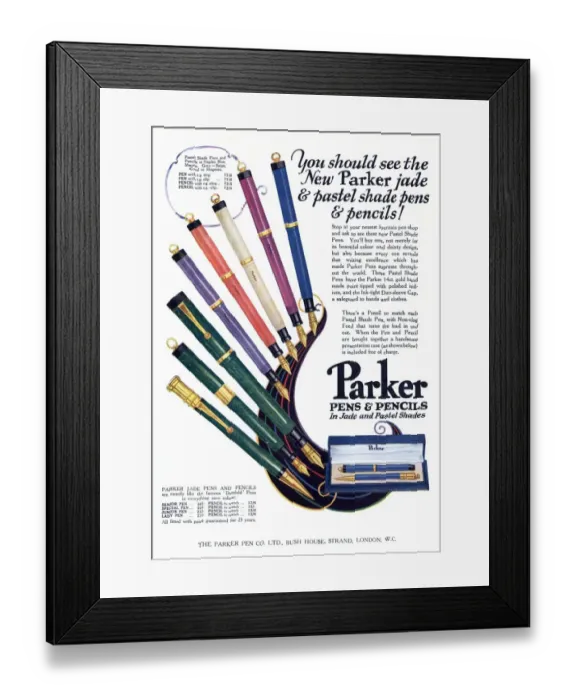 Framed Print : Parker 1920s UK pens pencils Framed Print : Parker 1920s UK pens pencils