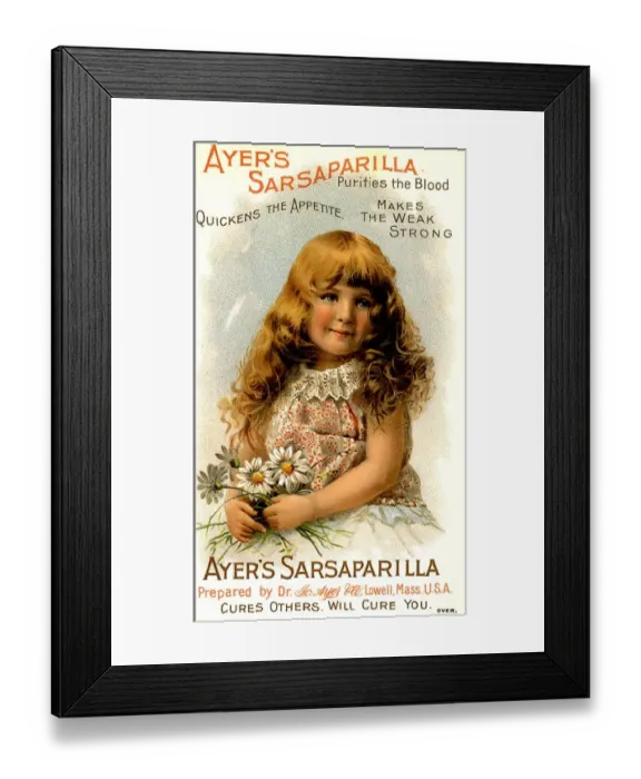 Framed Print : Ayers Sarsaparilla 1890s USA trade cards ayers tonics water cures health girls flowers
