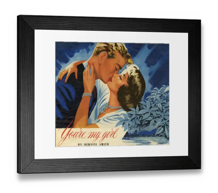 Framed Print : John Bull w. o. 1949 1940s UK Glyn Jones kissing hugging womens story illustrations Framed Print : John Bull w. o. 1949 1940s UK Glyn Jones kissing hugging womens story illustrations