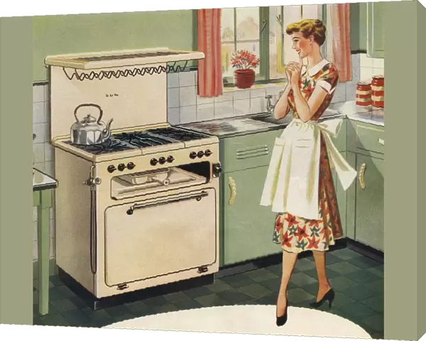 De La Rue 1951 1950s UK cookers housewife houswives kitchens women woman interiors