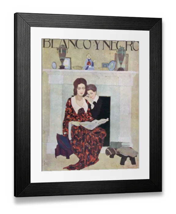Framed Print : Blanco y Negro 1924 1920s Spain cc reading mothers and daughters newspapers books
