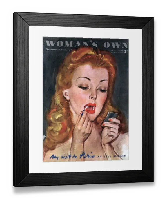 Framed Print : Womans Own 1945 1940s UK make-up makeup lipsticks putting on magazines