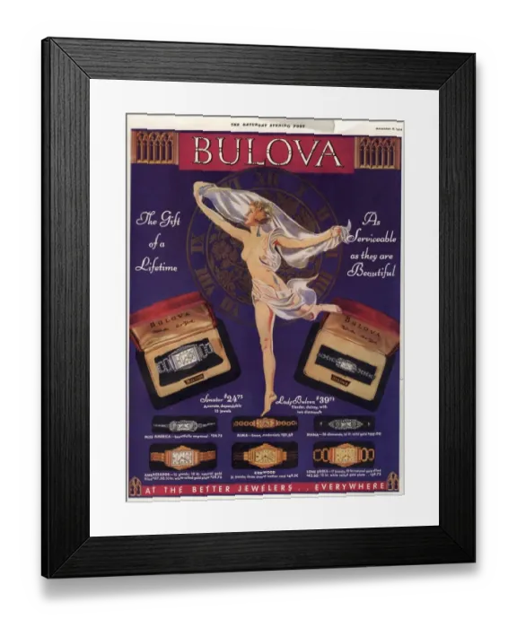 Framed Print : 1920s USA bulova watches art deco Framed Print : 1920s USA bulova watches art deco