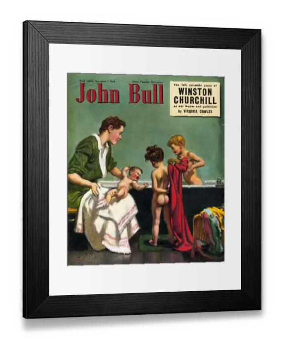 Framed Print : John Bull 1949 1940s UK baths bathtime magazines