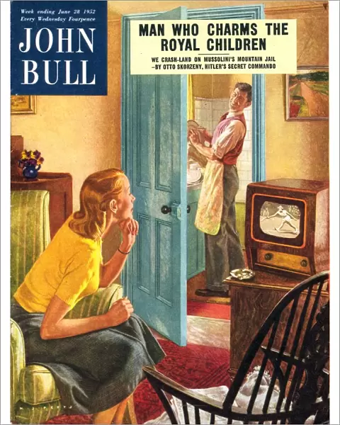John Bull 1950s UK watching televisions washing the dishes washing-up up magazines