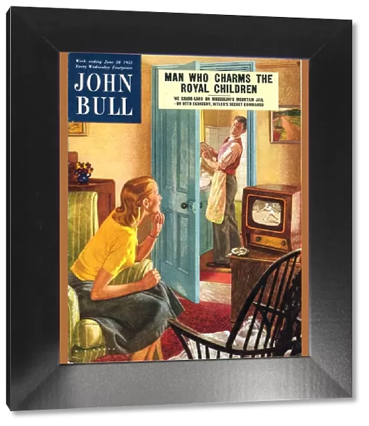 John Bull 1950s UK watching televisions washing the dishes washing-up up magazines