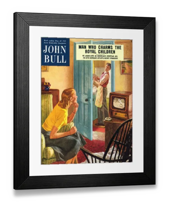 Framed Print : John Bull 1950s UK watching televisions washing the dishes washing-up up magazines Framed Print : John Bull 1950s UK watching televisions washing the dishes washing-up up magazines
