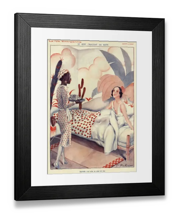Framed Print : La Vie Parisienne 1920s France Fabien Fabiano morning hot chocolate maids breakfasts