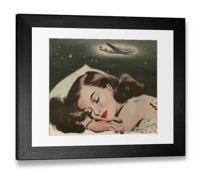 Framed Print : Sweet Dreams in the Air 1950s UK aeroplanes planes sleeping