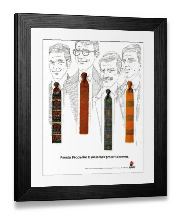 Framed Print : Rooster Ties 1960s USA mens ties Framed Print : Rooster Ties 1960s USA mens ties