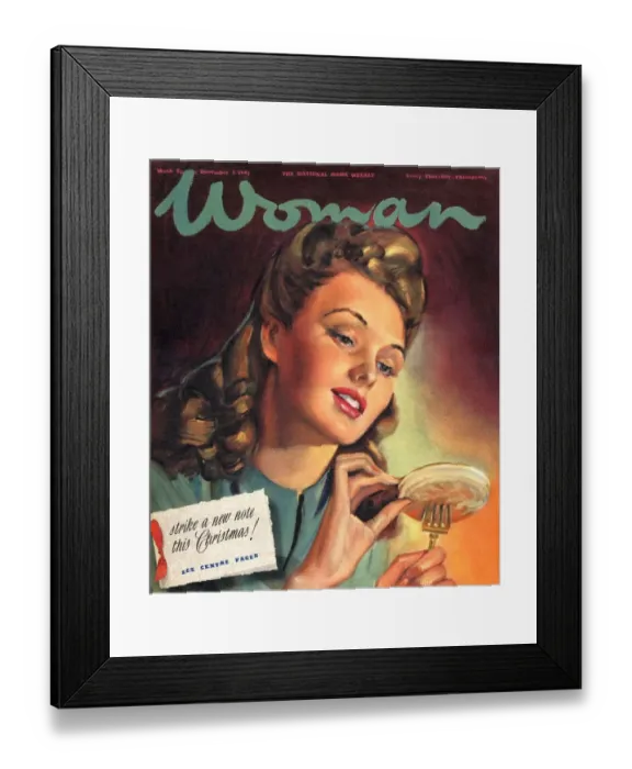 Framed Print : Woman 1945 1940s UK people eating crumpets womens portraits magazines