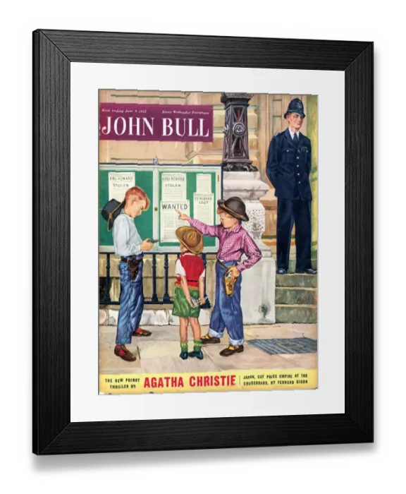 Framed Print : John Bull 1950s UK police station magazine wanted posters cowboys dressing up games
