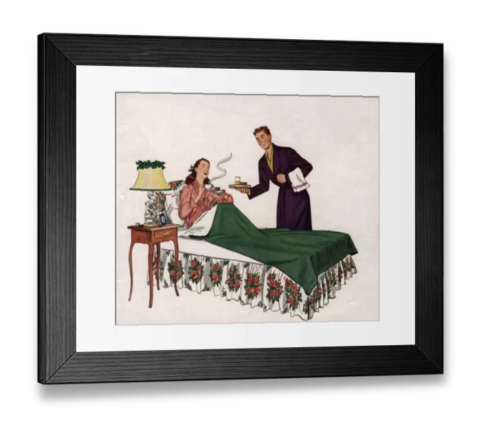 Framed Print : 1940s USA love breakfast in bed bordens coffee tea mothers day husbands and wives Framed Print : 1940s USA love breakfast in bed bordens coffee tea mothers day husbands and wives