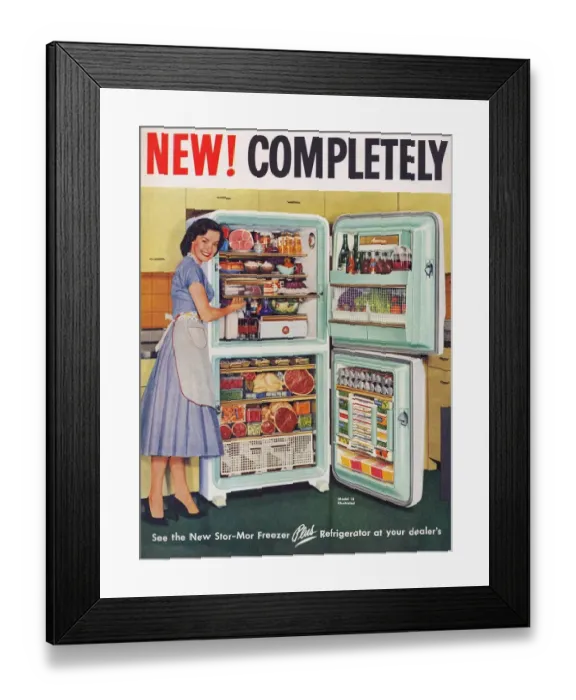 Framed Print : Stor-Mor 1950s UK fridges freezers housewife housewives woman women kitchens refridgerators Framed Print : Stor-Mor 1950s UK fridges freezers housewife housewives woman women kitchens refridgerators