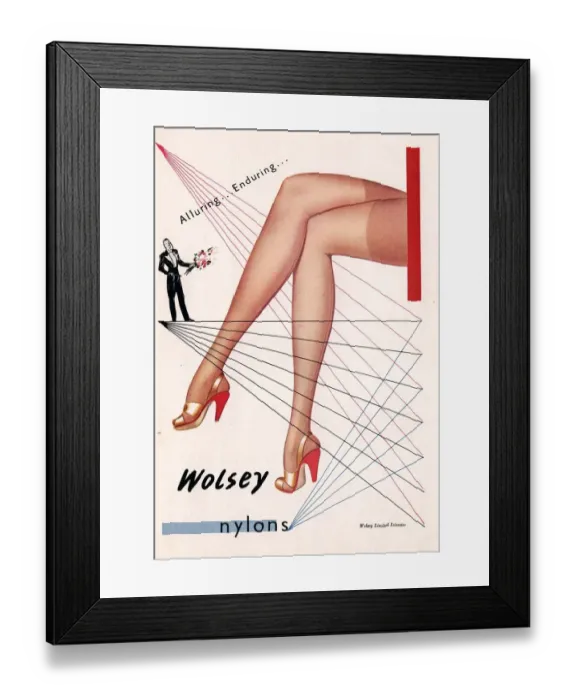 Framed Print : 1940s UK wolsey womens hosiery stockings nylons Framed Print : 1940s UK wolsey womens hosiery stockings nylons