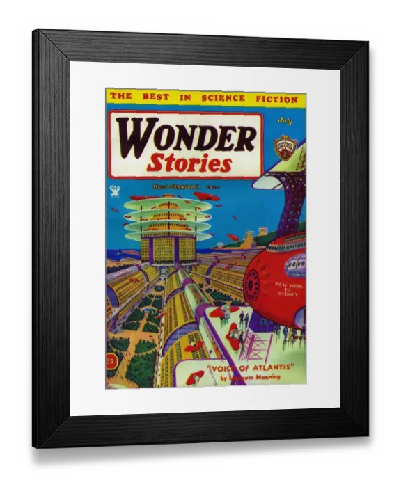 Framed Print : Wonder Stories 1934 1930s USA magazines visions of the future futuristic pulp fiction Framed Print : Wonder Stories 1934 1930s USA magazines visions of the future futuristic pulp fiction
