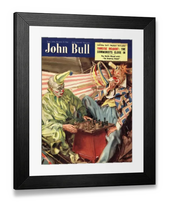 Framed Print : John Bull 1950s UK clowns chess board games magazines
