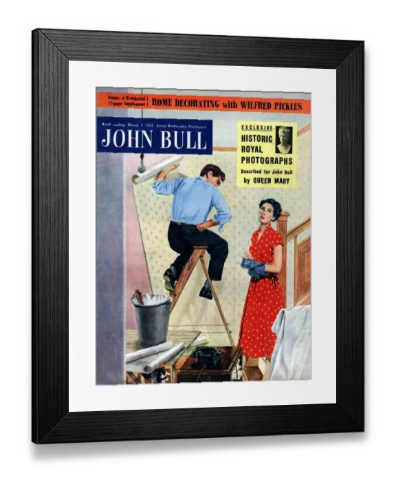 Framed Print : John Bull 1953 1950s UK expressions diy decorating wallpapering angry frustration