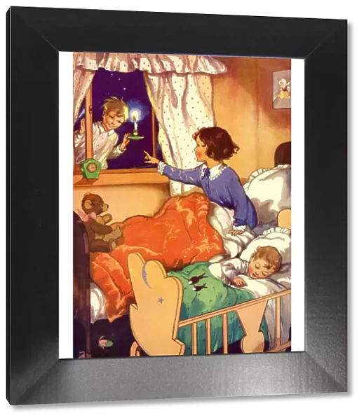 Infant School Illustrations 1950s UK Wee Willie Winkie sleeping bedtime nursery rhymes