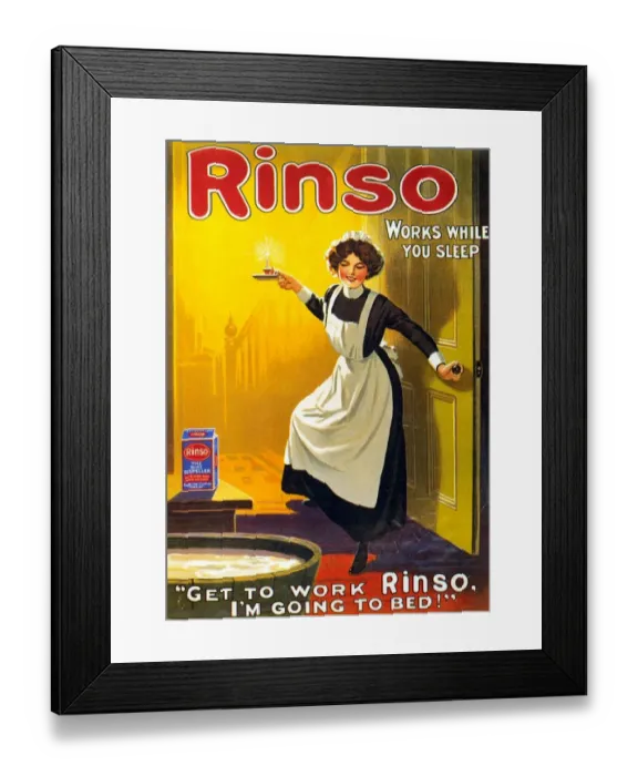 Framed Print : Rinso 1910s UK washing powder maids products detergent Framed Print : Rinso 1910s UK washing powder maids products detergent