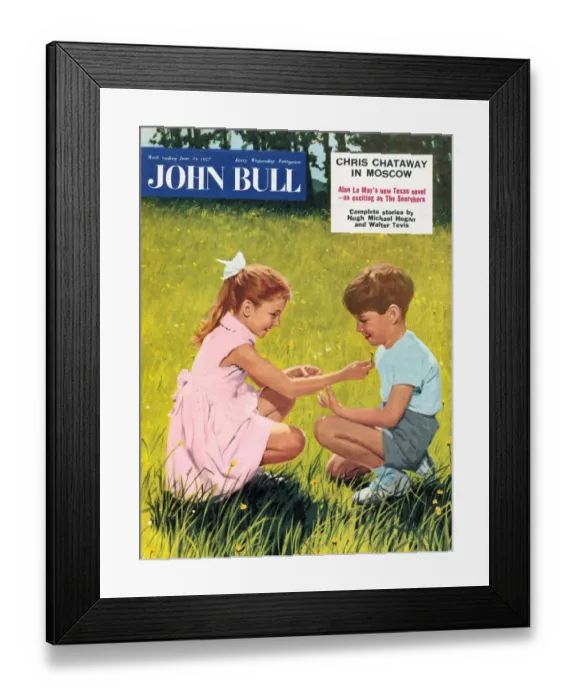 Framed Print : John Bull 1950s UK picking flowers buttercups magazines Framed Print : John Bull 1950s UK picking flowers buttercups magazines