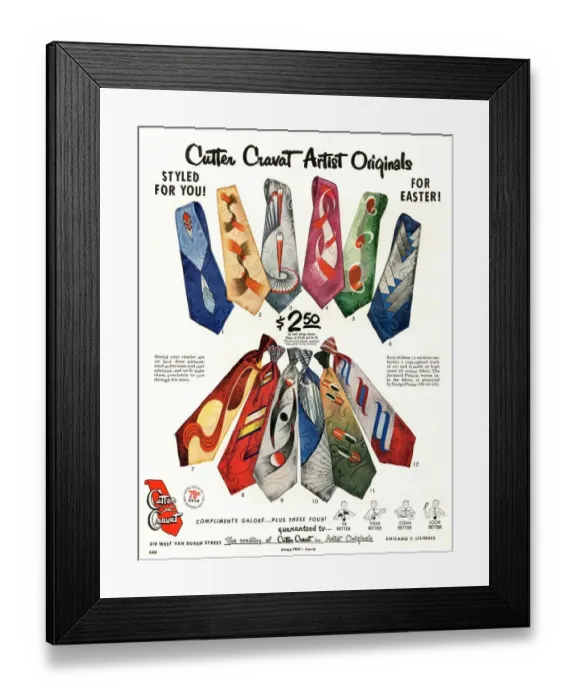 Framed Print : Cutter Cravat 1950s USA mens ties Framed Print : Cutter Cravat 1950s USA mens ties