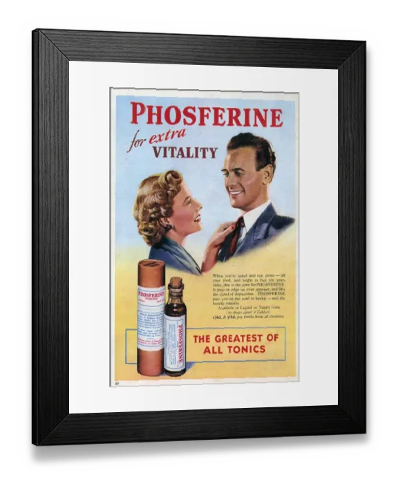 Framed Print : Phosferine 1950s UK nerves phosferine phospherine medical medicine depression Framed Print : Phosferine 1950s UK nerves phosferine phospherine medical medicine depression
