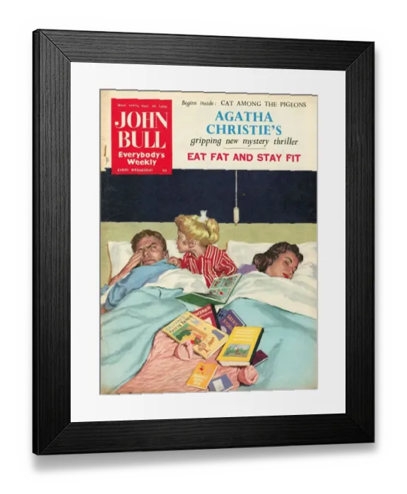 Framed Print : John Bull 1950s UK sleep reading children bedtime stories beds magazines sleeping