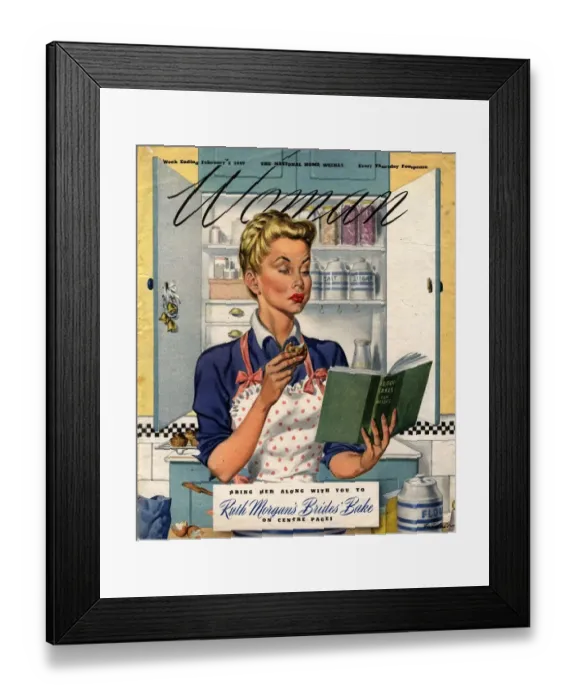 Framed Print : Woman 1949 1940s UK cooking recipes cookery books housewives housewife woman women Framed Print : Woman 1949 1940s UK cooking recipes cookery books housewives housewife woman women