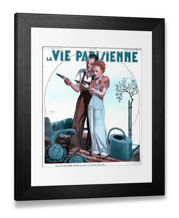 Framed Print : La Vie Parisienne 1936 1930s France magazines couples gardening tools gardens Framed Print : La Vie Parisienne 1936 1930s France magazines couples gardening tools gardens