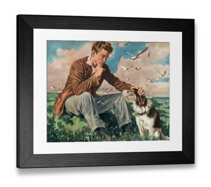 Framed Print : John Bull 1940s UK dogs mans best friend a man and his pets friends companions friendship