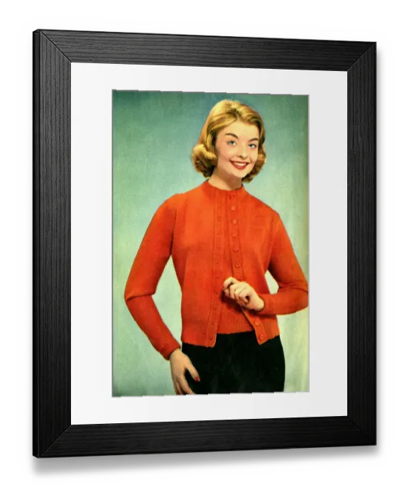 Framed Print : Womens Knitwear 1948 1950s UK womens cheesy humour cardigans