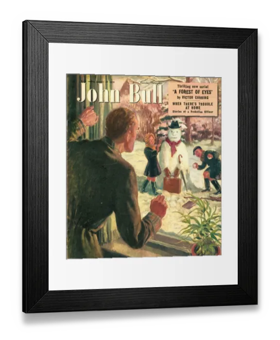Framed Print : John Bull 1950s UK seasons snowmen snowman snowballs snow winter magazines Framed Print : John Bull 1950s UK seasons snowmen snowman snowballs snow winter magazines