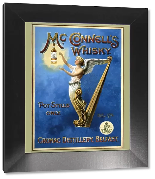 McConnells 1898 1890s UK whisky alcohol whiskey advert McConnells Irish harps