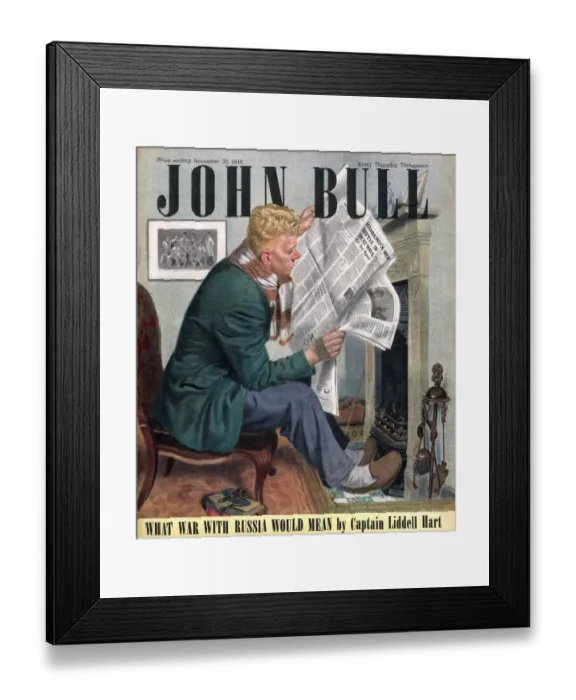 Framed Print : John Bull 1946 1940s UK reading newspapers fires magazines Framed Print : John Bull 1946 1940s UK reading newspapers fires magazines