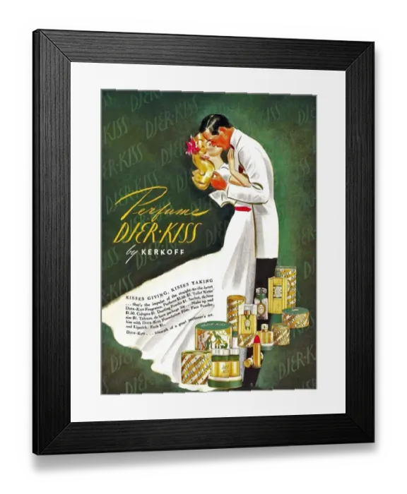 Framed Print : Kerkoff 1930s USA rklf womens Djer Kiss kissing kisses itnt