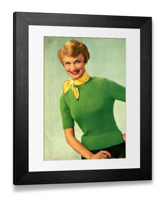 Framed Print : Womens Knitwear 1958 1950s UK womens cheesy humour jumpers