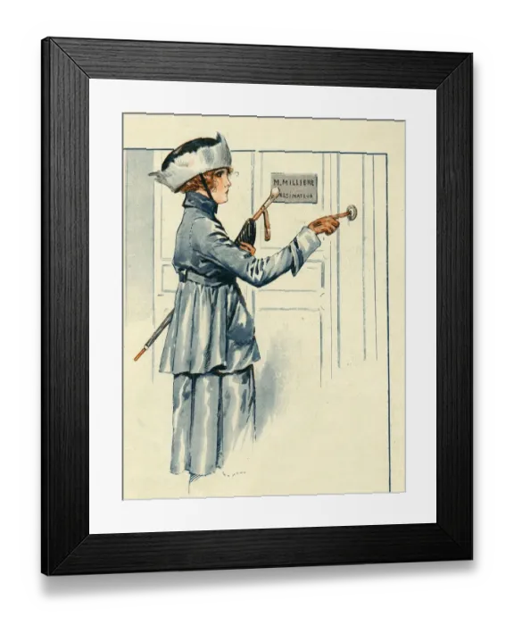 Framed Print : La Vie Parisienne 1919 1910s France Maurice Milliere womens coats hats ringing doorbells