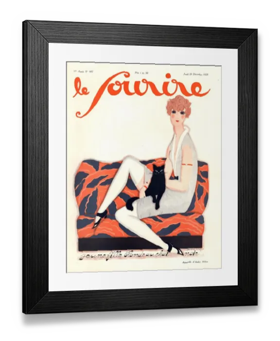 Framed Print : Le Sourire 1928 1920s France glamour art deco pets cats womens magazines Framed Print : Le Sourire 1928 1920s France glamour art deco pets cats womens magazines